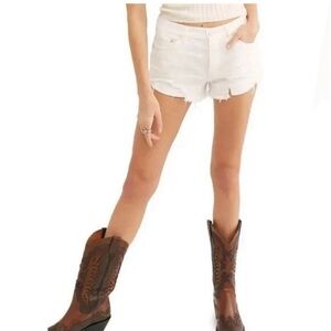 Free People We the Free Loving Good Vibrations Distressed Denim Shorts White 25
